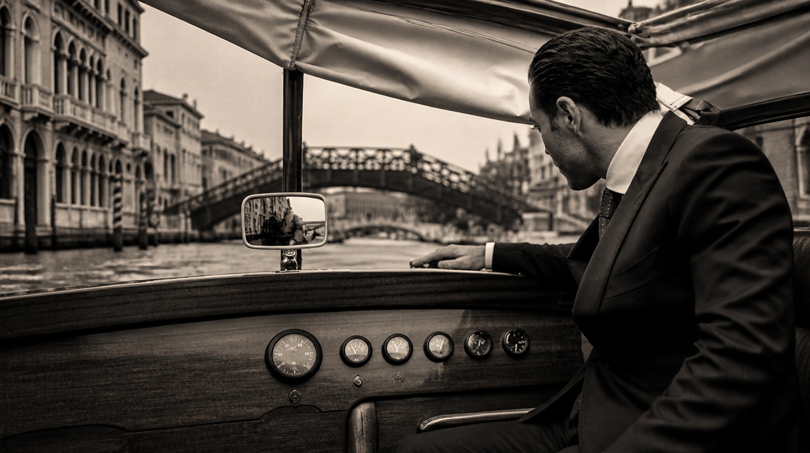 Massimiliano 'Max' Musina, Italian-American film producer, in a Venice water taxi en route to the Venice Film Festival