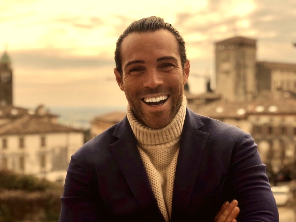 Massimiliano 'Max' Musina, Italian-American film producer, on a Tuscan rooftop at sunset, Florence, Italy